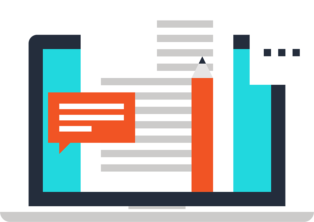 vector image of a laptop with blogs being written
